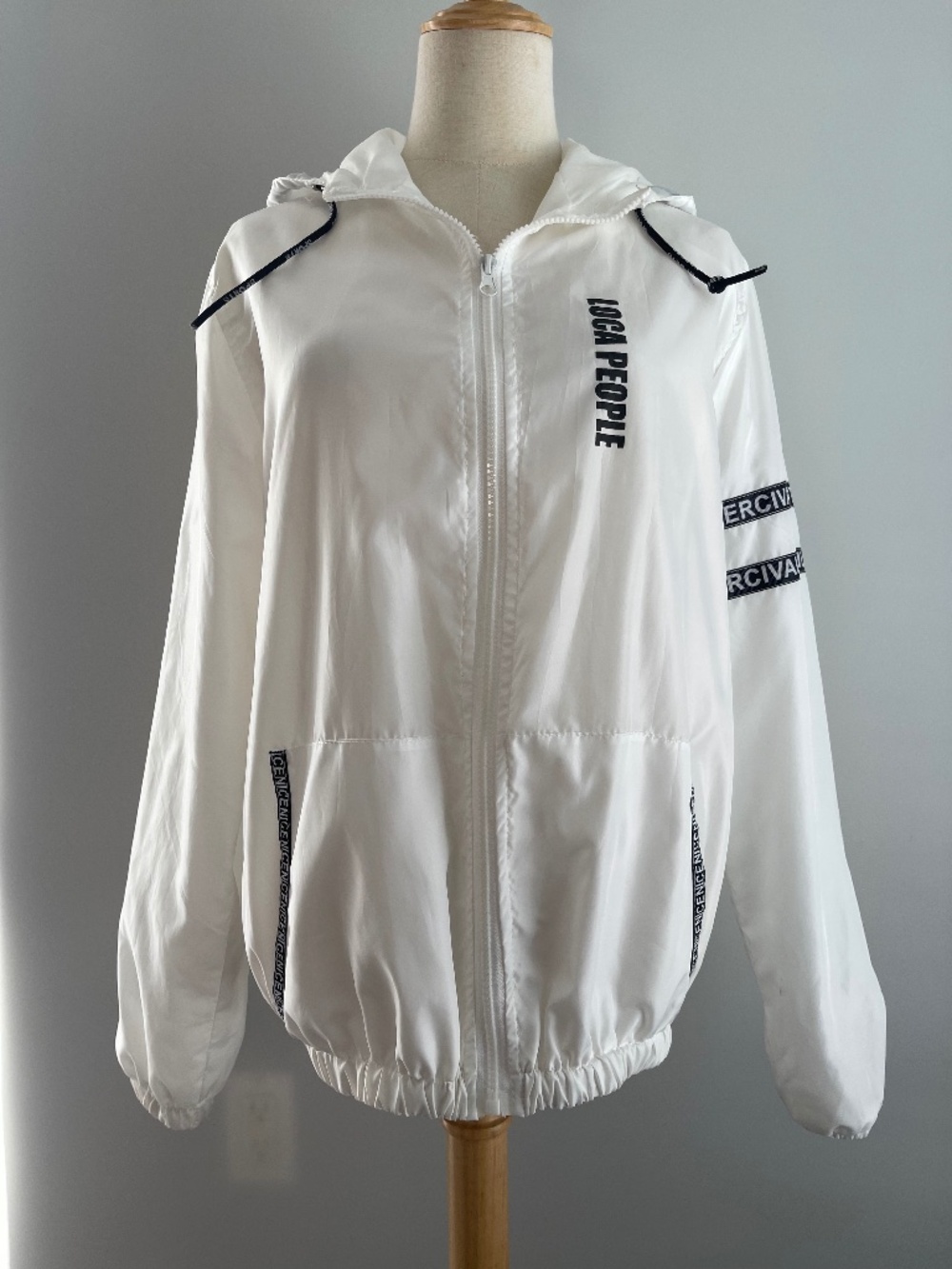 White Y2K Hooded Windbreaker Jacket